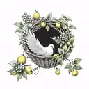 dove, tree, fire, fruit basket overflowing tattoo design idea