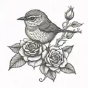 wren bird rose tattoo design idea