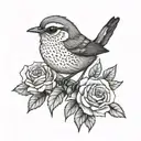 wren bird rose tattoo design idea