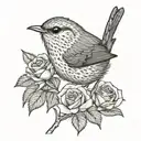 wren bird rose tattoo design idea