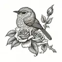 wren bird rose tattoo design idea