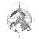 mount everest with river passing through hills in band tattoo and sun on one side  ,moon on other , sunset and sunrise tattoo design idea
