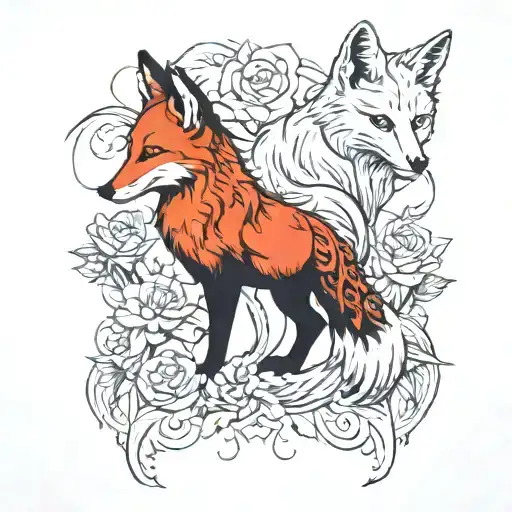 a red fox, a black fox, a white fox tattoo tattoo design idea