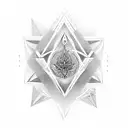 A dotwork tattoo of a Hindu deity meditating within a triangle, symbolizing the harmony of spirituality and software tattoo design idea