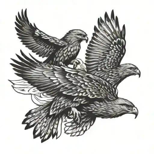 hawks flying with claws stuck tattoo design idea