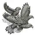hawks flying with claws stuck tattoo design idea