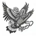 hawks flying with claws stuck tattoo design idea