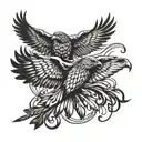 hawks flying with claws stuck tattoo design idea