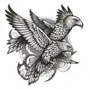 hawks flying with claws stuck tattoo design idea
