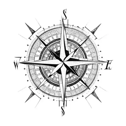 A compass rose with intricate details and landmarks from all the places you've traveled to tattoo design idea