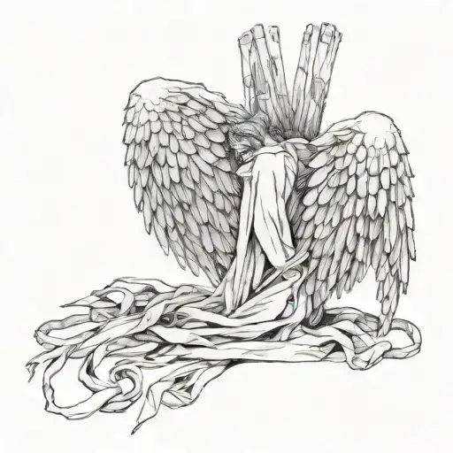 fallen angel wings tied together tattoo design idea