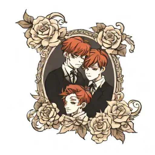 red haired twin boys in beige lolita fashion  tattoo design idea