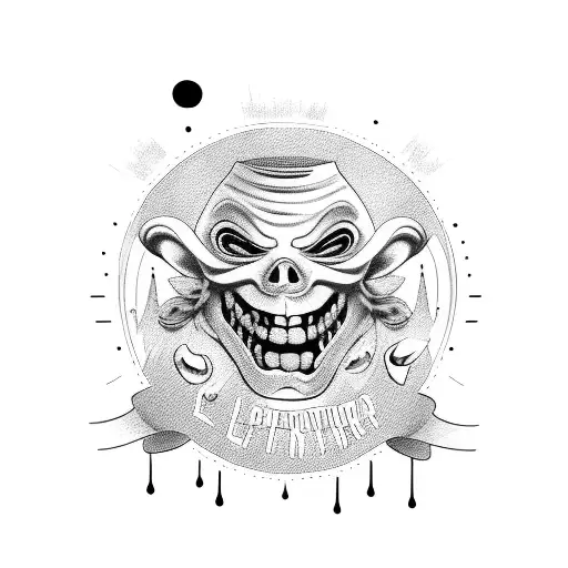 Combine the Laugh now cry later mask with Los Angeles landmarks tattoo design idea