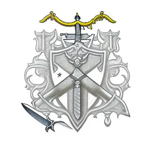 A finely detailed sword with its blade pointing downward, symbolizing a commitment to protection and justice. The hilt o tattoo design idea