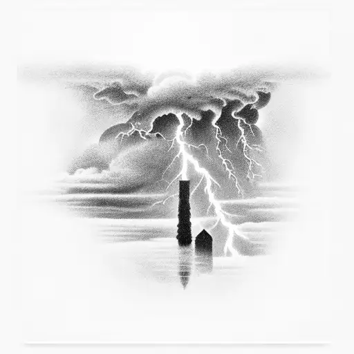 Powerful thunderstorm over a serene landscape tattoo design idea