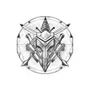 Graphic designer tools (pencil, computer, paintbrush) forming a Sagittarius symbol tattoo design idea