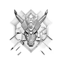 Graphic designer tools (pencil, computer, paintbrush) forming a Sagittarius symbol tattoo design idea