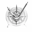 Graphic designer tools (pencil, computer, paintbrush) forming a Sagittarius symbol tattoo design idea