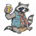 redneck racoon with mullet and a beer bottle tattoo design idea