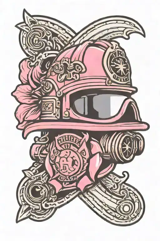Pink with a firefighter helmet in it and an h engraved on the helmet tattoo design idea