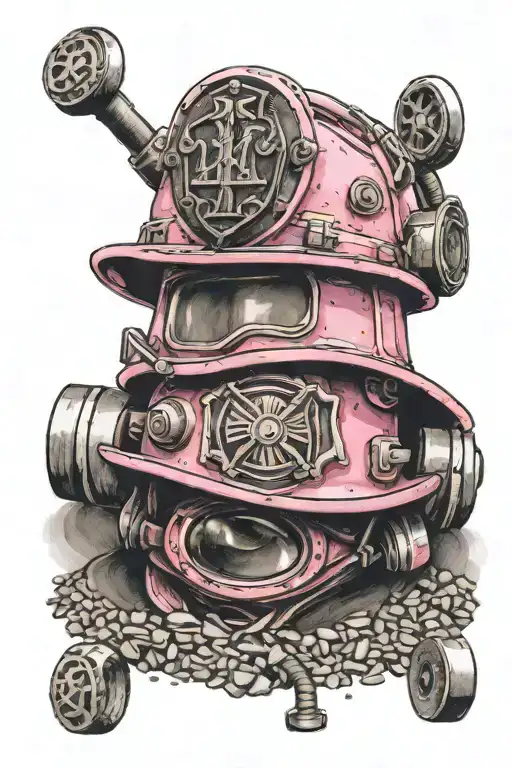Pink with a firefighter's helmet in it and a gravel h on the helmet tattoo design idea