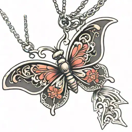 butterfly necklace throat tattoo design idea