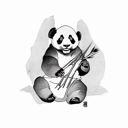 panda sitting eating bamboo tattoo design idea