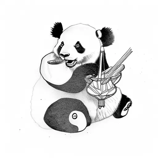 panda sitting eating bamboo tattoo design idea