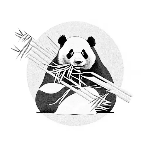 panda sitting eating bamboo tattoo design idea