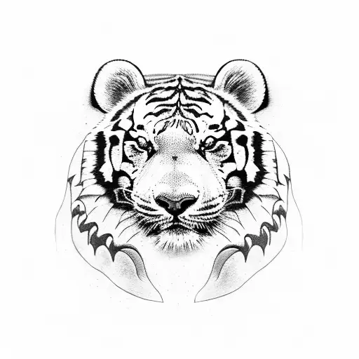 tiger head half panda head with neck tattoo design idea