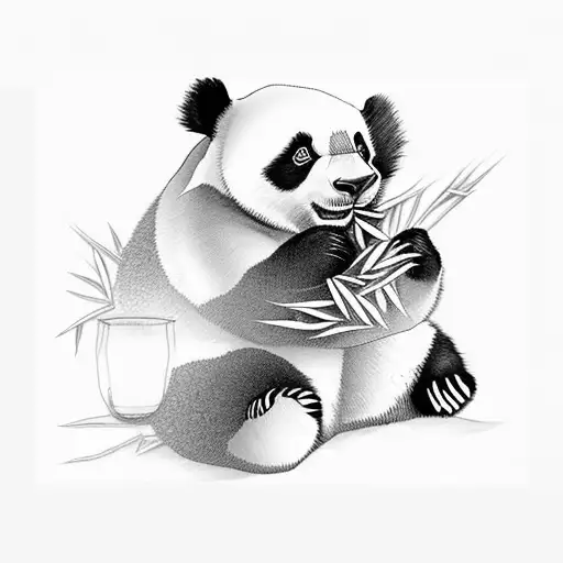 panda sitting eating bamboo tattoo design idea