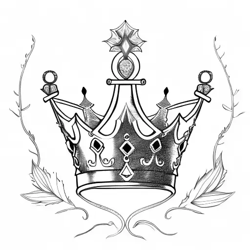 3 point simple king crown with leaves on sides not touching the crown tattoo design idea