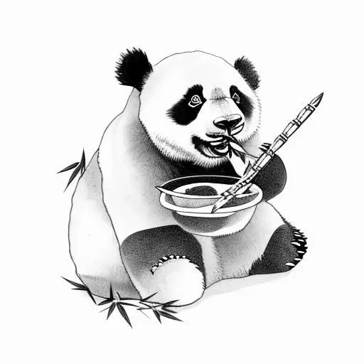 panda sitting eating bamboo tattoo design idea