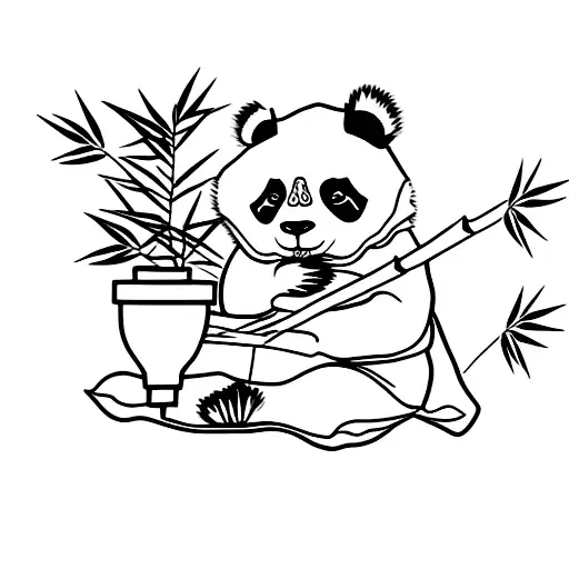 panda sitting eating bamboo tattoo design idea