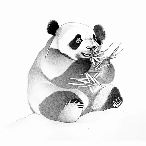 panda sitting eating bamboo tattoo design idea
