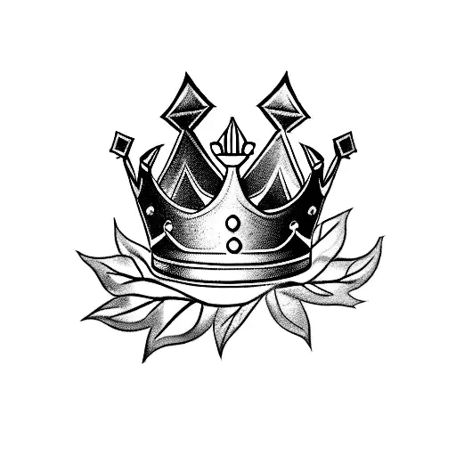 3 point simple king crown with leaves on sides not touching the crown tattoo design idea
