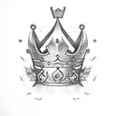 3 point simple king crown with leaves, blueberries, and grapes on sides not touching the crown tattoo design idea