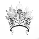 3 point simple king crown with leaves, blueberries, and grapes on sides not touching the crown tattoo design idea