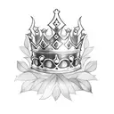 3 point simple king crown with leaves, blueberries, and grapes on sides not touching the crown tattoo design idea