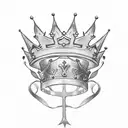 3 point simple king crown with leaves, blueberries, and grapes on sides not touching the crown tattoo design idea