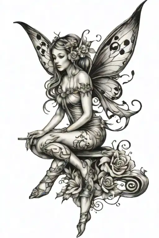 fairy, music note, feminine  tattoo design idea