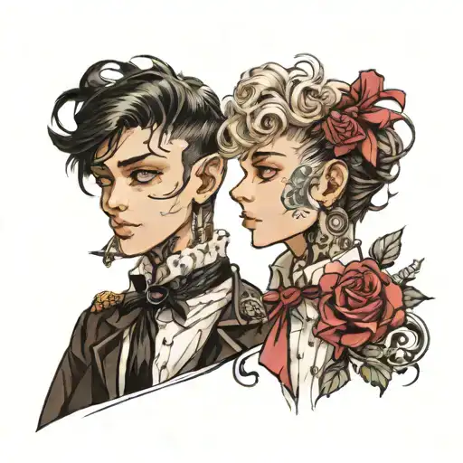 two boys in lolita fashion and chokers tattoo design idea