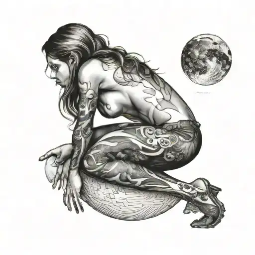 Women bent over with the earth on her back/shoulders  tattoo design idea