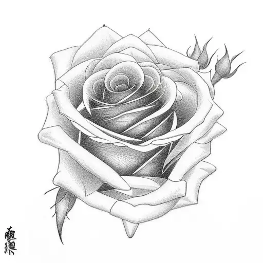 Rose with long stem and the words Noa and Asia entangled tattoo design idea