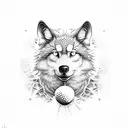 golf clubs golf ball wolf tattoo design idea