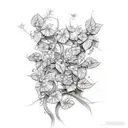 long vine of poison ivy  growing flowers tattoo design idea