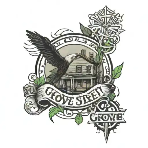 a link to the game GTA San Andreas, in the tattoo the inscription "grove street" is located at the top and the inscription "Home" at the bottom. motif in the middle tattoo design idea