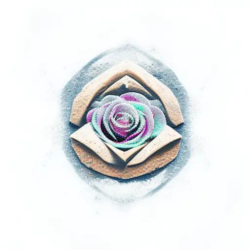 A shattered hourglass with the sand forming the shape of a rose, symbolizing the concept of time and recovery tattoo design idea