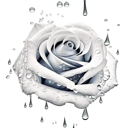 A realistic depiction of a rose with droplets of water falling from its petals, symbolizing the beauty and resilience of recovery tattoo design idea