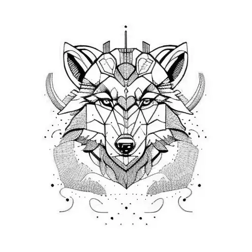 aries with alpha Wolf  tattoo design idea